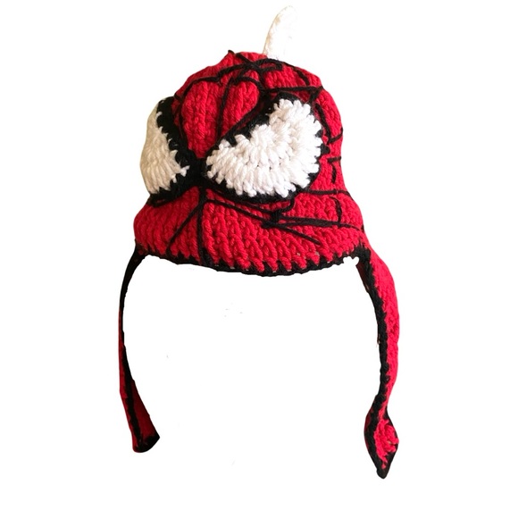 Spider-Man Crocheted Beanie Youth 6-8 Years Handmade Ear Flaps - Picture 2 of 4